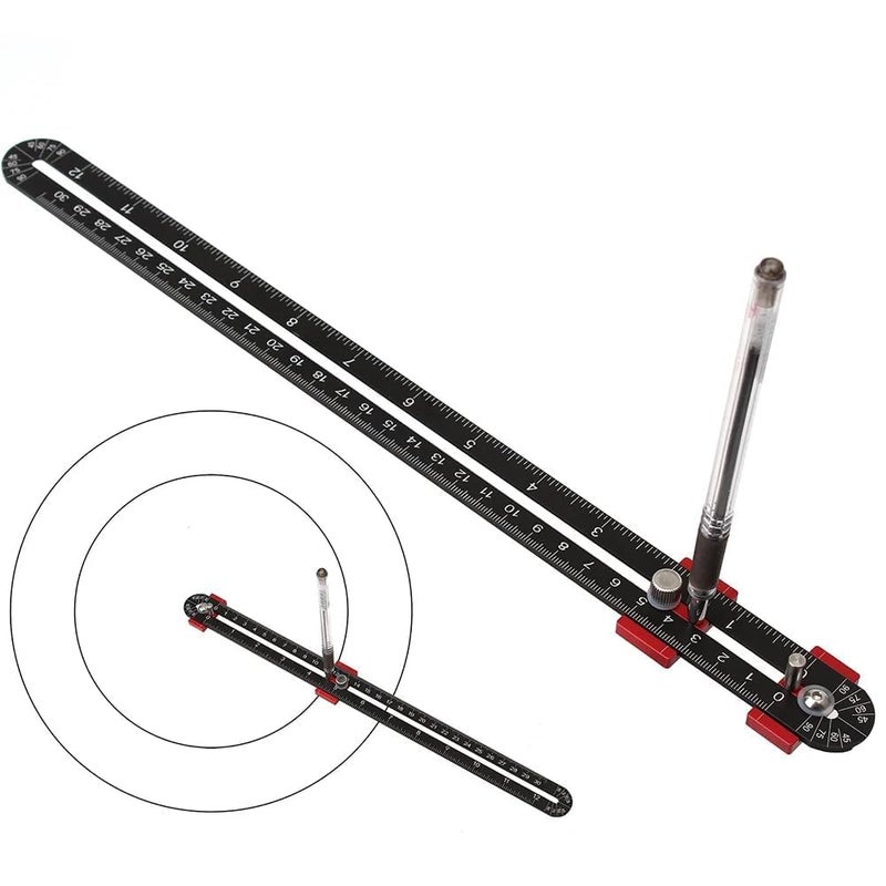 JCFANTS 300mm Woodworking Compass Tool, Large Compass Woodworking Scribing Circle, Carpenter Compass Ruler Marking Gauge Circle Marking Tool for Engineer Carpenter (Black) - Image 1